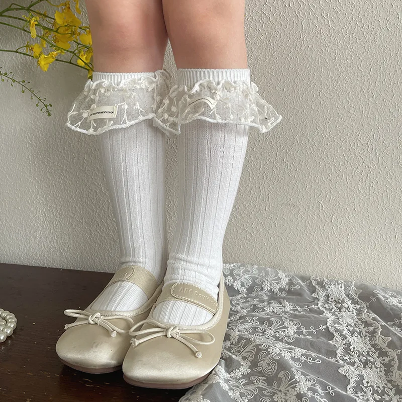 

MILANCEL New Summer Kids Calf Socks 3-8T Sweet Lace Girls Knee-high Socks 3 Colors Children Straight Socks Baby Cute Socks