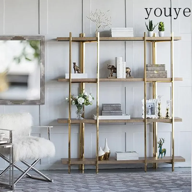 BJ American Stainless Steel Bookshelf Light Luxury Modern High-end Floor-to-ceiling Living Room Multi-layer Shelf Bookcase