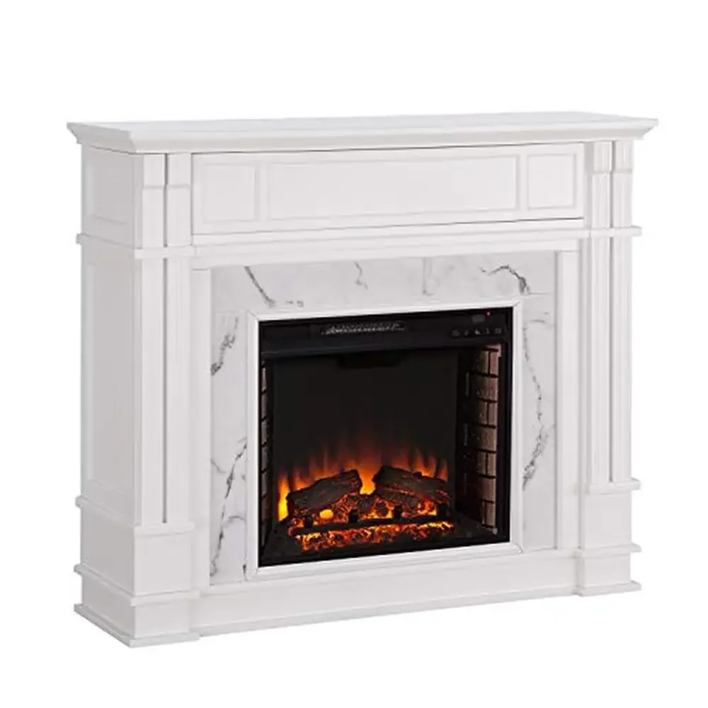 Highgate White Electric Media Fireplace with Cararra Marble Finish and Hidden Storage 48