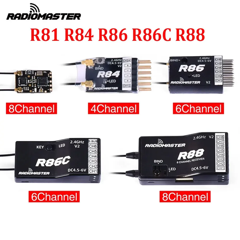 Radiomaster R81 R84 R86 R86C R88 V2 수신기 4CH 6CH 8CH 16CH (FRSKY D8 D16 TX16S SE RC FPV 드론용 정밀 부품)
