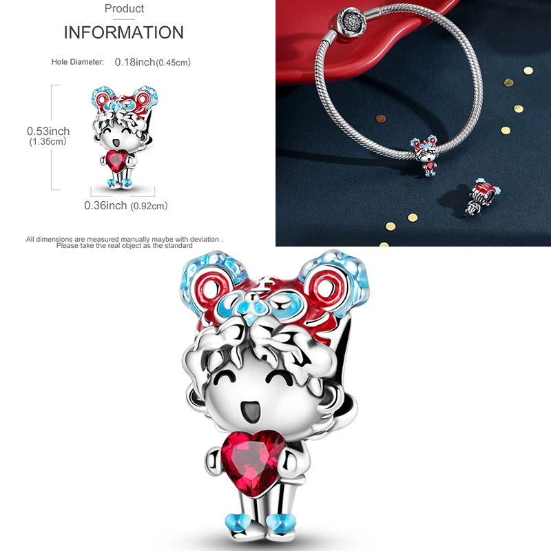 925 Sterling Silber Rosa Ballett-Mädchen Anhänger Junge Mädchen Schwestern Paare Anhänger Passend für Armband DIY Schmuck Original Mode für Frauen – Detail 34