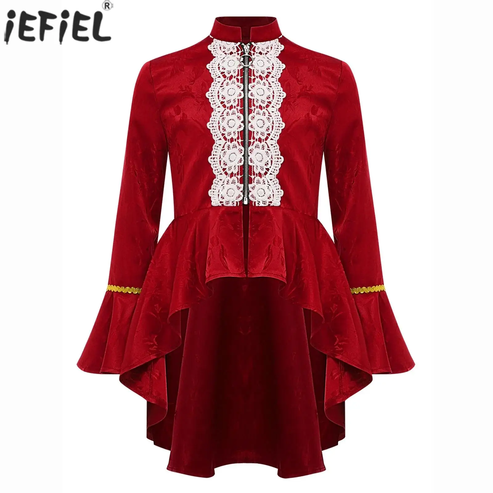 

Girls Steampunk Victorian Pirate Tailcoat Halloween Medieval Renaissance Cosplay Costume Long Sleeves Lace Flounce Gothic Jacket