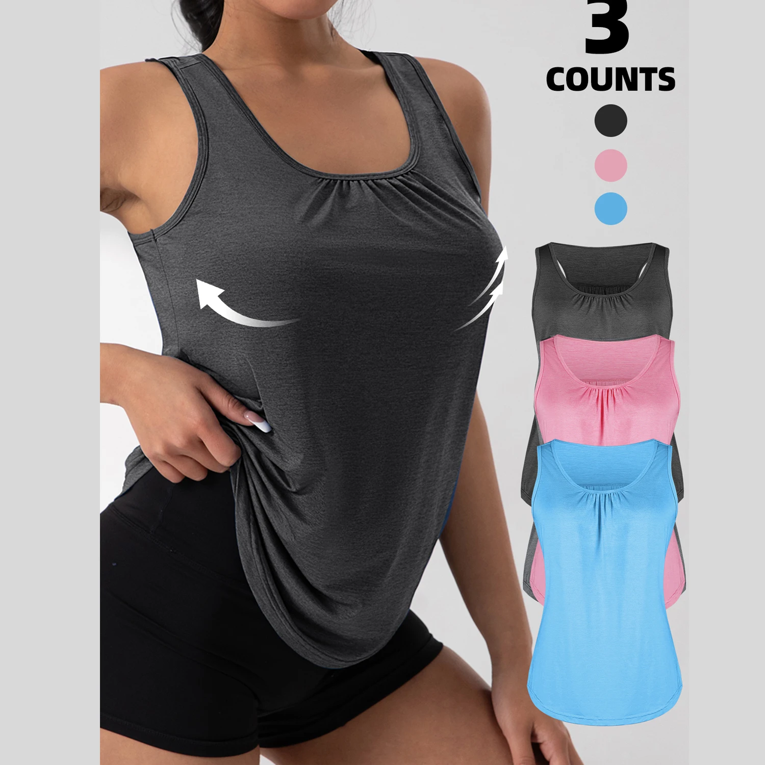 

1/3 PCS Women's Round Neck Yoga Vest Sexy Sport Bra Running Sleeveless T-Shirt Fitness Workout Elastic Casual Sportswear Gym Top