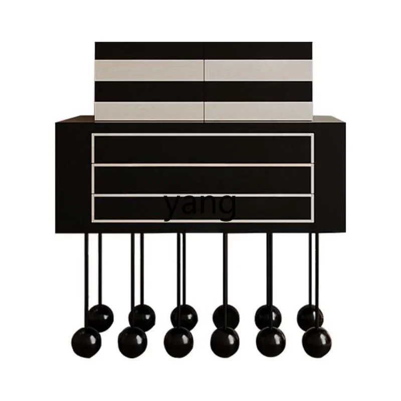 

Yjq Retro Black and White Side Cabinet Creative Design Solid Wood Porch Living Room Storage Chest of Drawers Corridor