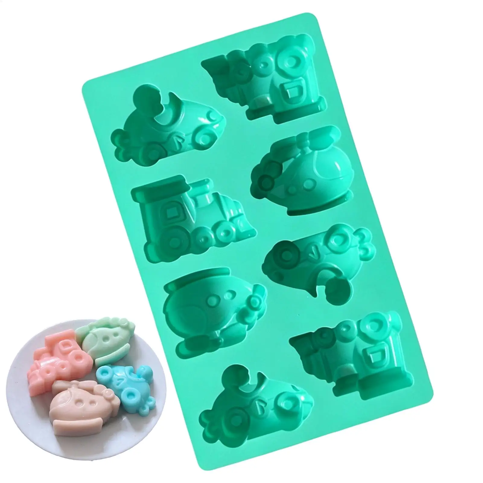 Silicone Fondant Molds DIY Cute Vehicle Train Motorcycle Helicopter Transportation Candy Mold for Soap Candle Baking Molds