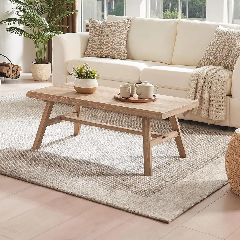 

Rustic Solid Wood Rectangular Coffee Table, 43 Farmhouse Style Centerpiece for Living Room, Natural Finish