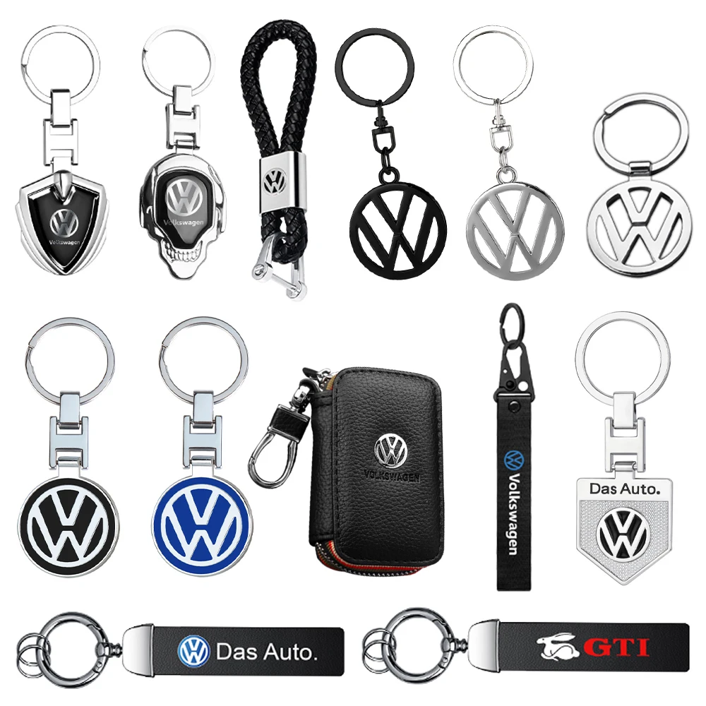 LLavero de Metal con logotipo para Volkswagen, Funda de cuero con cuerda trenzada, para VW, GTI, Tiguan, Polo, Golf 5, 7, Passat, Beetle