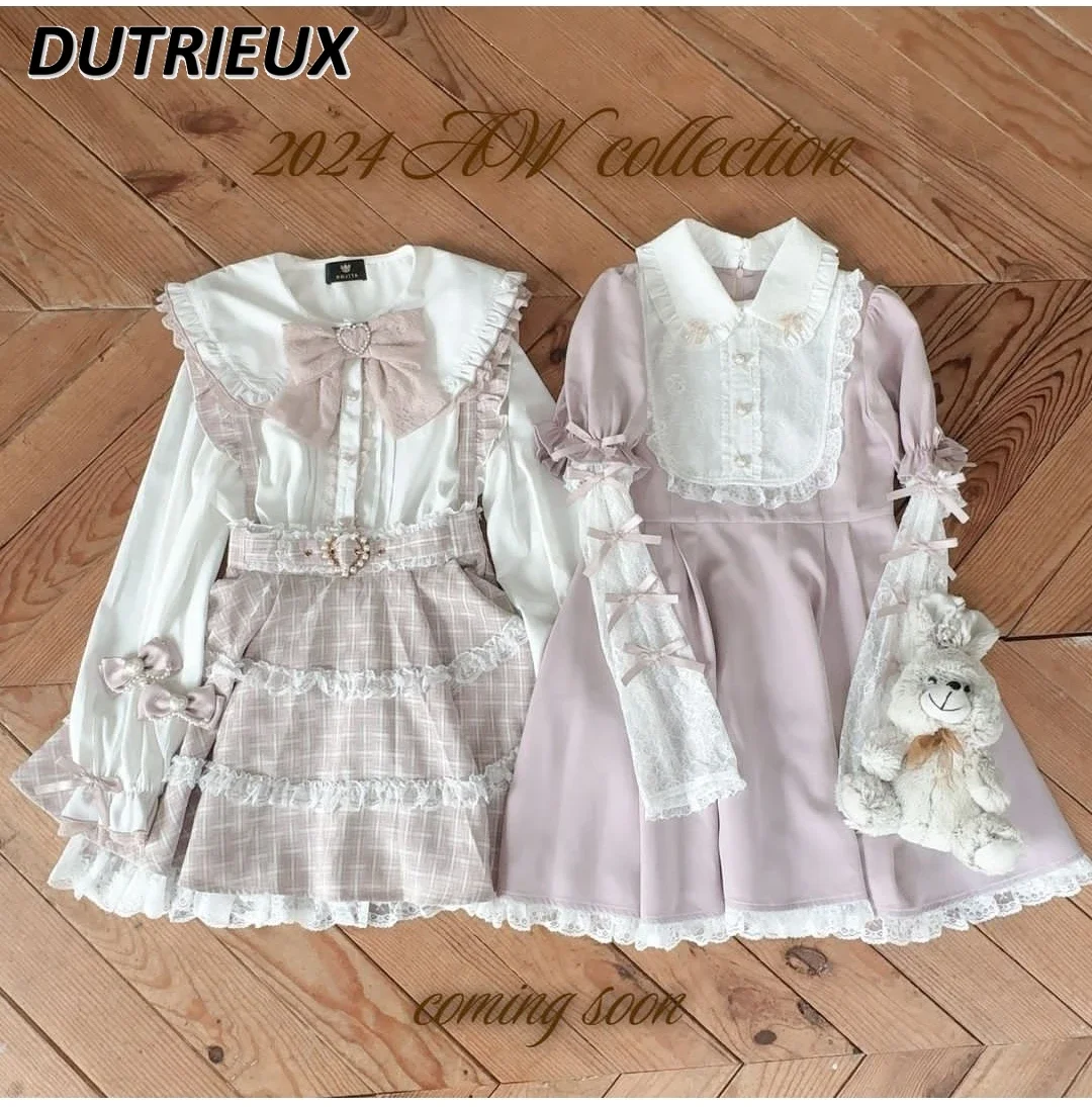 Rojita Kawaii autunno nuovo fiocco pizzo manica lunga Splicing vestito miniera produzione di massa dolce ragazze carine che dimagriscono abiti