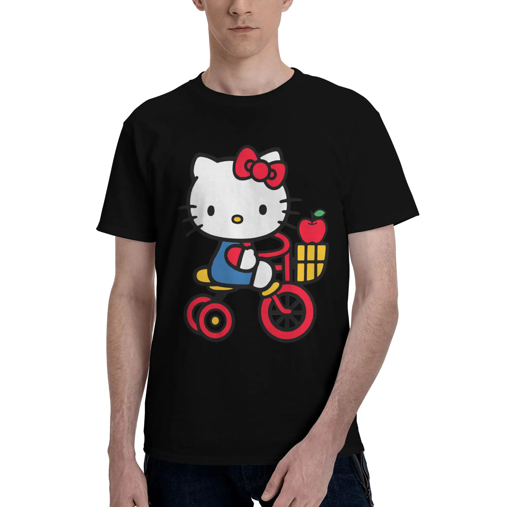 

Футболки с изображением аниме «Hello Kitty», мужские повседневные футболки, хлопковые футболки с короткими рукавами, футболка с мангой, подарочный товар