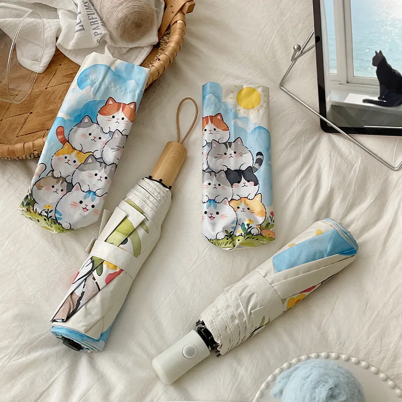 Children Umbrella Cartoon Cat Fold Umbrella Fully Automatic Umbrella Kids Sunny And Rainy Umbrella Portable Umbrella Woman - view 2