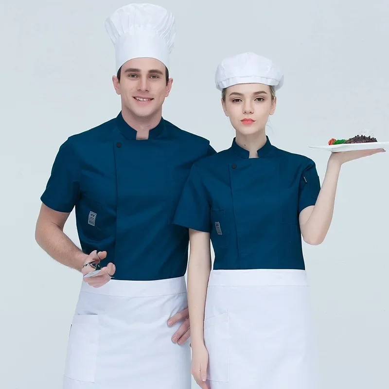 

Summer Short Sleeve Chef Uniforms Men Food Services Cooking Clothes Breathable Workwear Hotel Restaurant Kitchen Chef Overalls