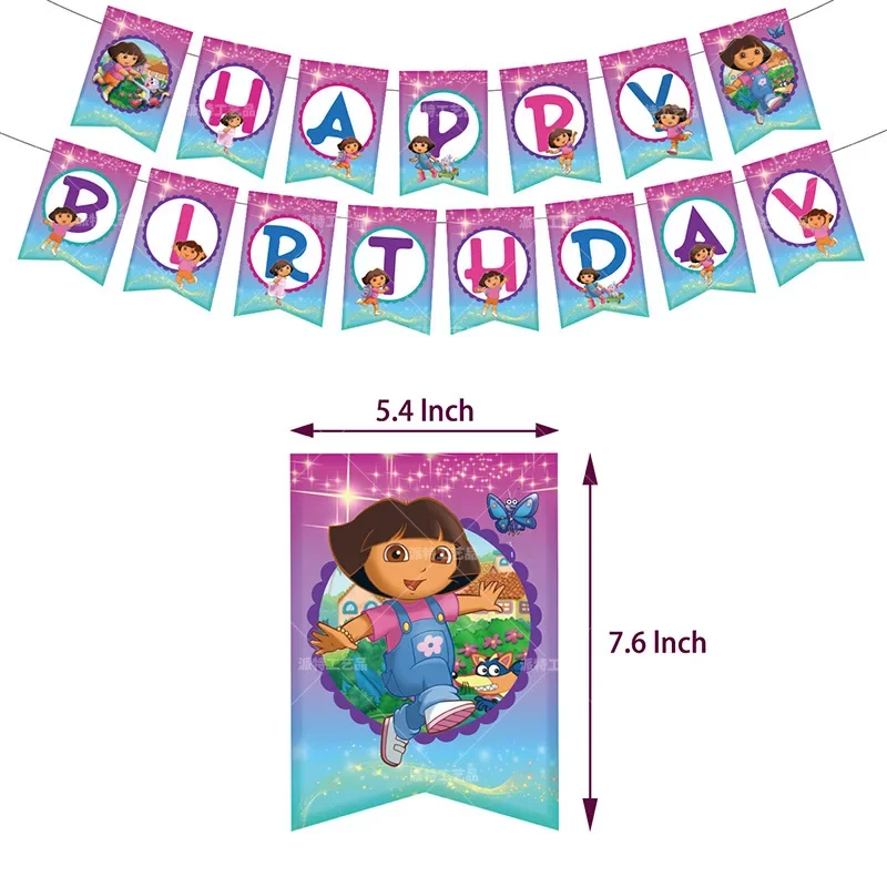 Dora Explorer Theme Party DIY Decorations Sets Latex Ballons Birthday Flag Banner Cake Topper Baby Shower Party Supplie Set Gift