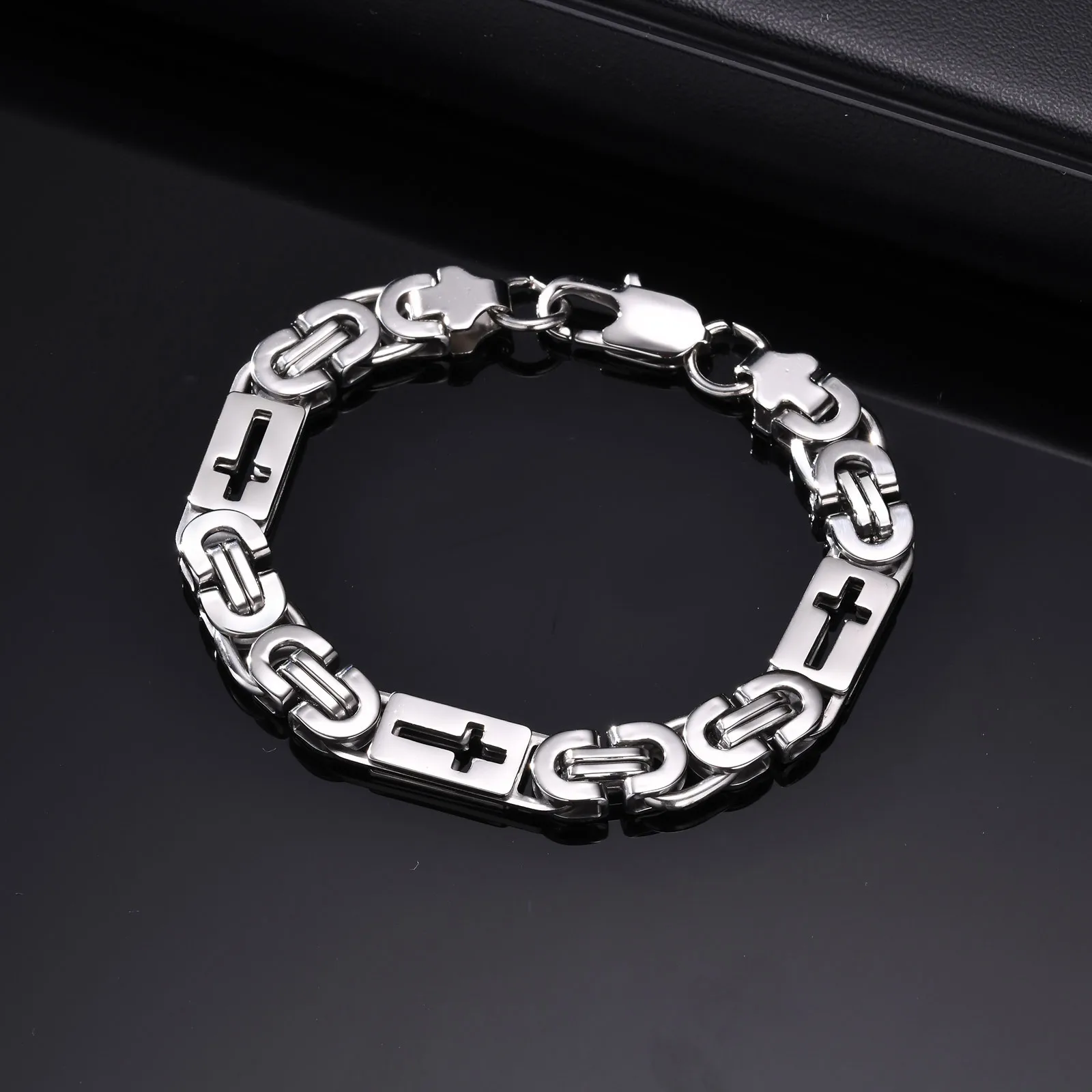 

Cross Byzantine Bracelet for Men Boys,Silver Color Stainless Steel Flat Bracelet,Punk Jewelry Gift to Husband Father