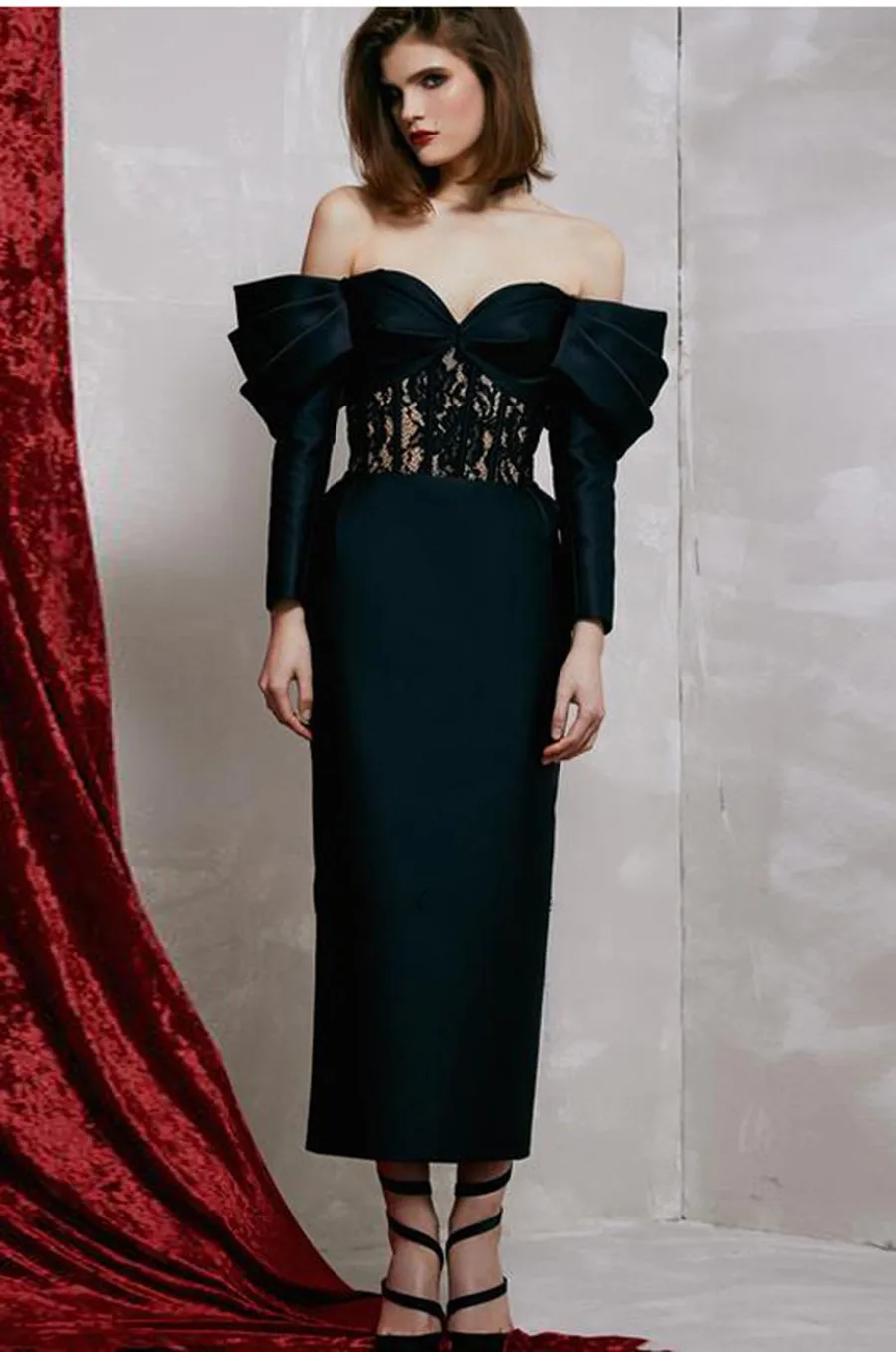 Black Knee Length Elegant Cocktail Gown Satin Lace Mother Of The Bride Dresses For Weddings Guests robe de soirée femme فساتين