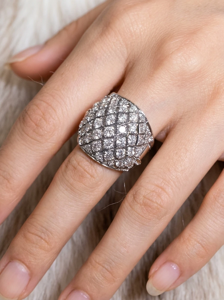 Wide Band Pavé Crystal Statement Ring for Women, Full Paved Sparkling Chunky Cocktail Ring