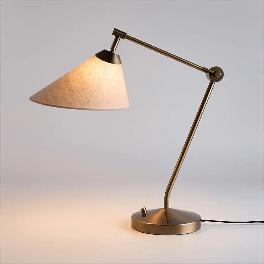 

Hot Sale Antique Burnished Brass Table Lamp Natural Linen Shade Drum Shaped E14 Bulb Base AC for Indoor Living Room Reading Room