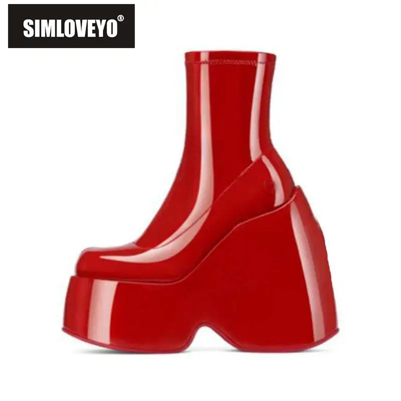 SIMLOVEYO Brand Ladies Platform Boots Fashion Thick High Heels Women\'s Bootie Party Sexy Block Heel Shoes 44