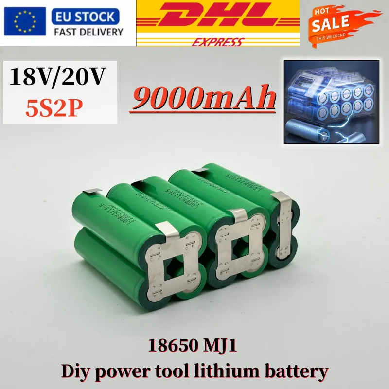 Pacco Batteria al Litio Ricaricabile 5S2P 9000mAh Pacco Batteria per Saldatura Personalizzato 18650-MJ1E, Cacciavite, Trapano