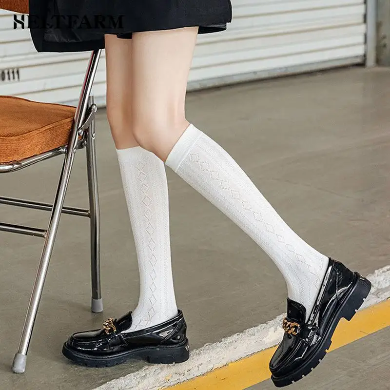 Sommer dünne Frau Socken jk Kostüme Mädchen Knies trümpfe Japan Stil High School Student Strümpfe lange Socken fest schwarz weiß