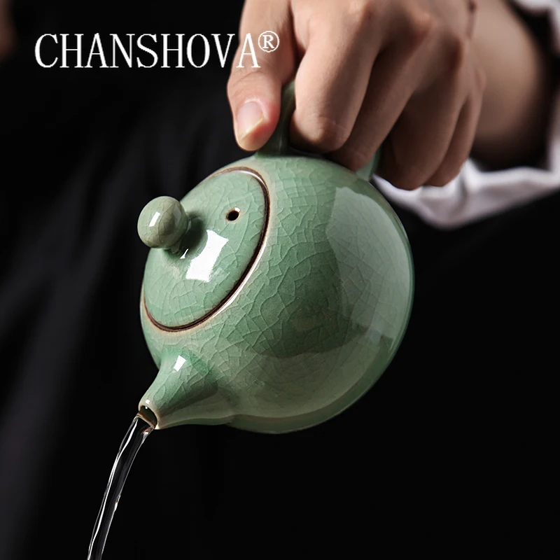 CHANSHOVA-Traditional Chinese Style Ceramic Teapot, Chinese Ru Kiln Porcelain Tea Set, Celadon Crackle, Solid Color, 200ml, H414