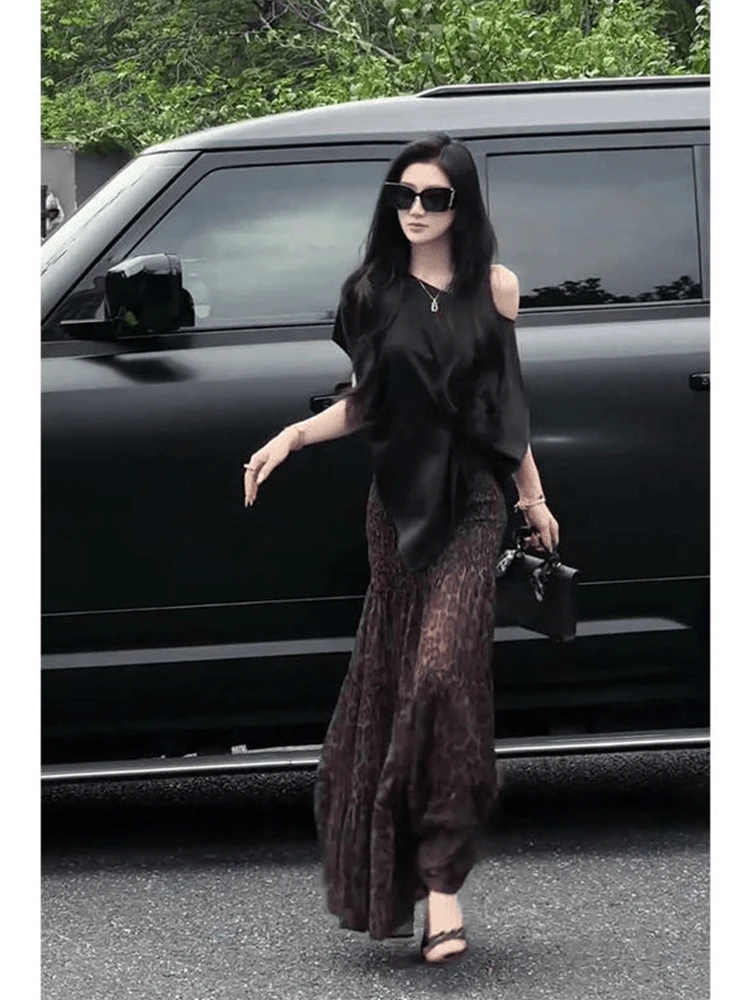 American Pure Desire High Waist Leopard Print Half Skirt Women's Slimming Stylish Summer New Fish Tail Skirt