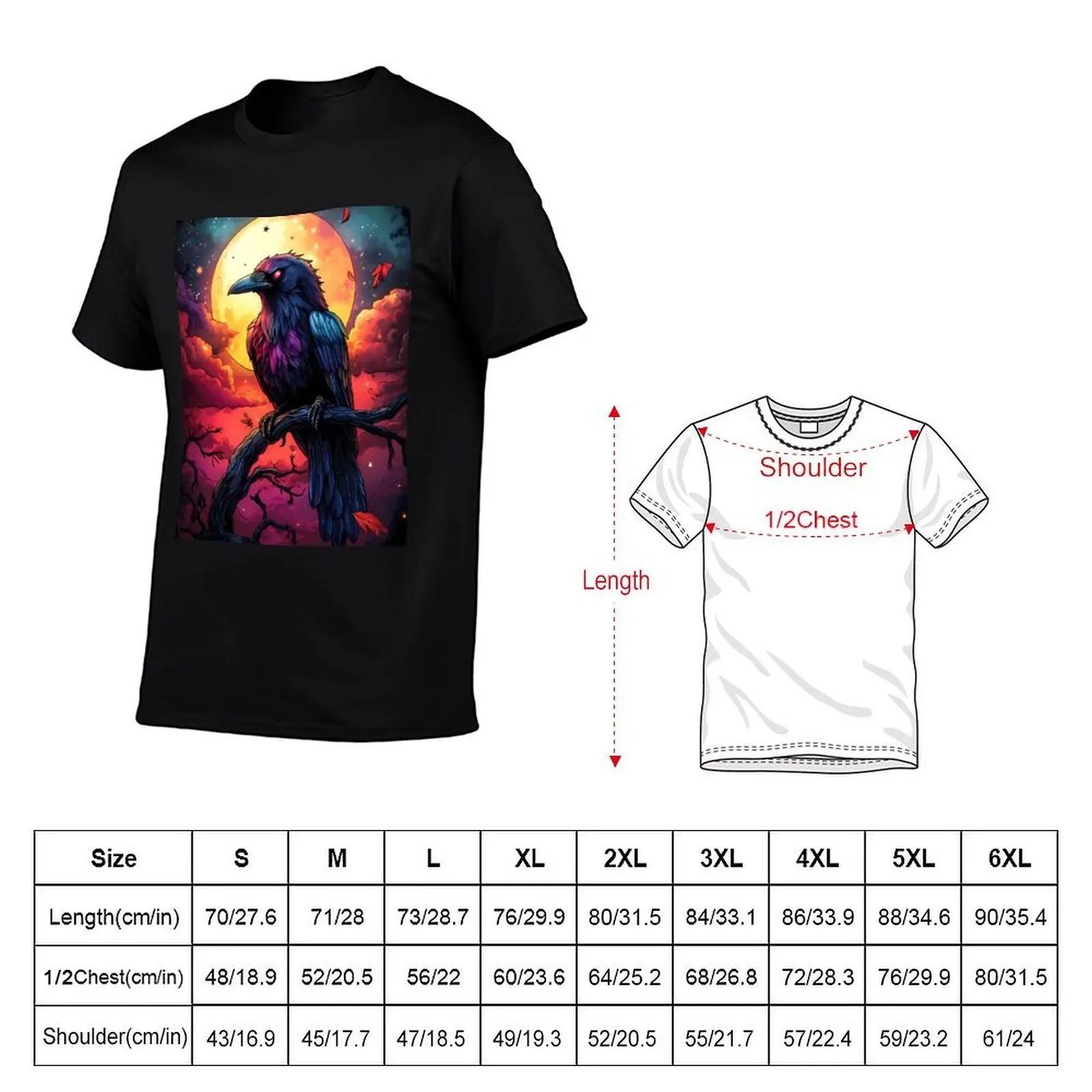 Animal Stained Mystic Raven Crimson Eyes Watching Over Moonlit Twilight T-Shirt sports fans anime tshirt Men's t shirts