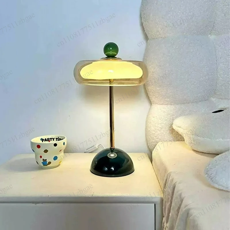 Vintage Dimmable Glass Table Lamp Mid‑Century Style Ambient Desk Lamp for Bedroom Nightstand Study Desktop Home Decor Lighting