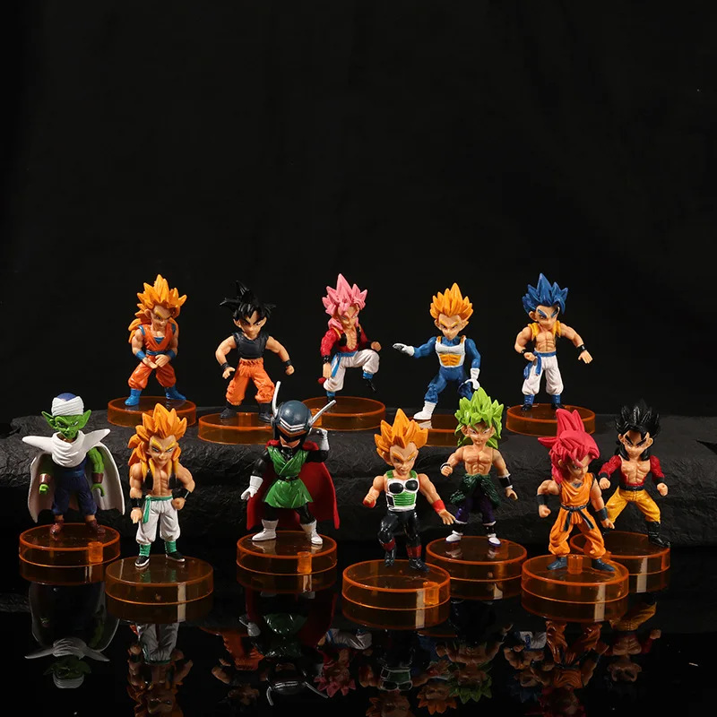 Figuras de acción de Dragon Ball para niños, juguetes de dibujos animados de Saiyan, el Rey Mono, regalos de cumpleaños, adornos de escritorio, coche, 12 piezas