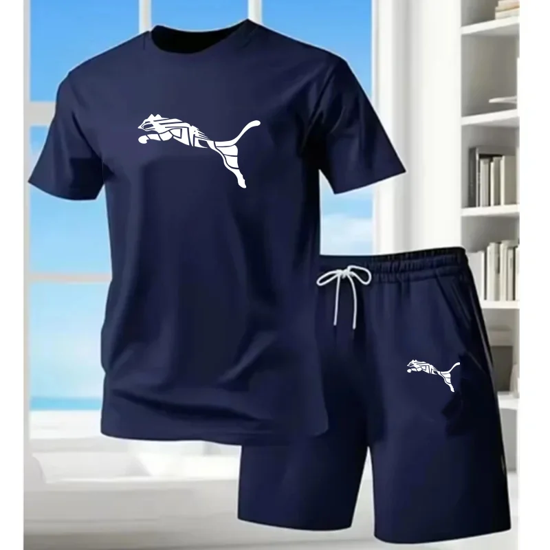 

Men's new fashionable casual T-shirt shorts two-piece set 2026 men's summer outdoor sports breathable set