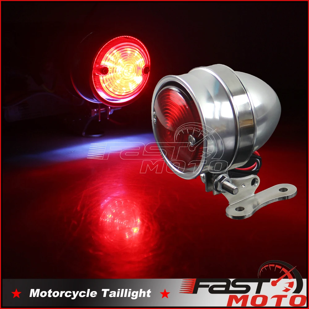 

Motorcycle Tail Light Red LED Cafe Racer Stop Brake Rear Lamp Taillight w/ License Plate Lights for Chopper Bobber 12V Universal