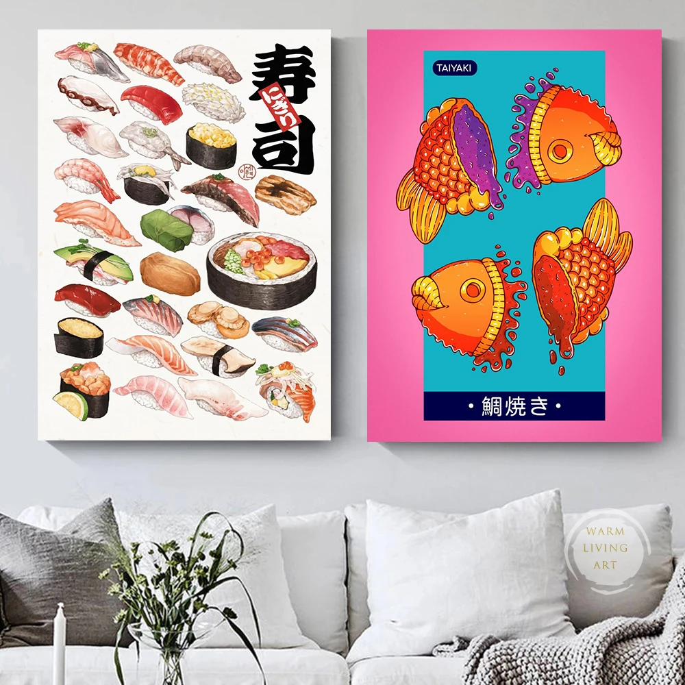 Japanese Food Sushi Funny Ramen Noodles Posters Wall Art Prints Kitchen Art Canvas Painting Pictures For Living Room Home Decor