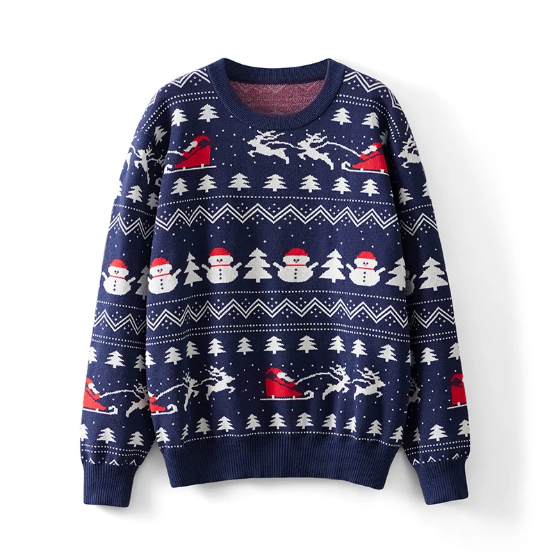 Suéteres navideños familiares a juego, jerseys de manga larga con cuello redondo y estampado de renos, Tops de punto para temporada navideña