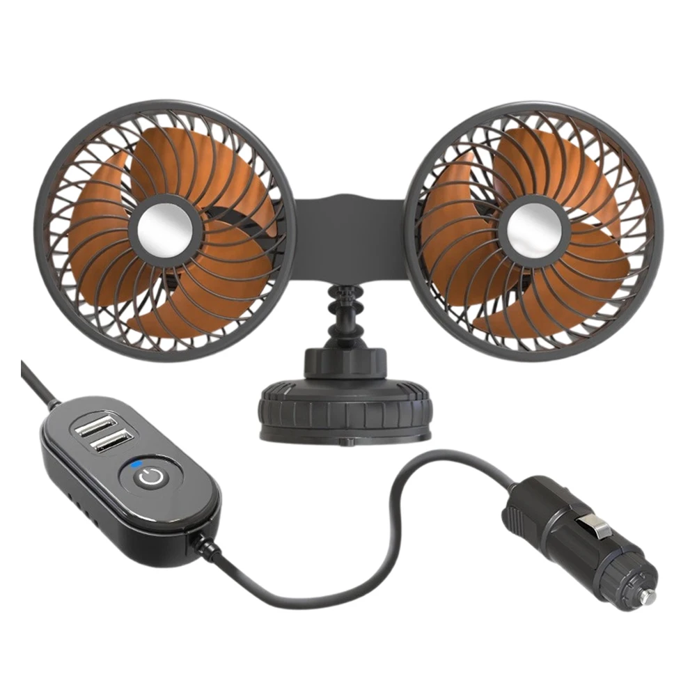 Suction Cup Fan Car Fan Air Circulation Strong Airflow Dual Head Design Suction Cup Mounting Suction Cup Mount