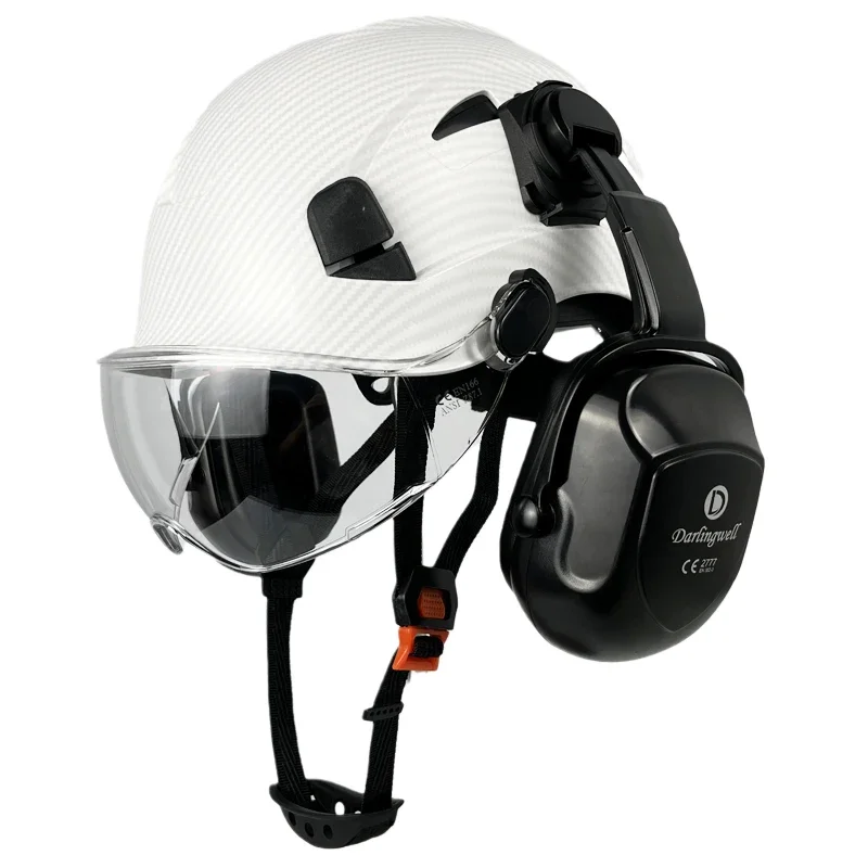 DARLINGWELL Carbon Fiber Pattern Safety Helmet Visor With Goggles Earmuffs For Engineer Work Construction Hard Hats CE EN397 Cap