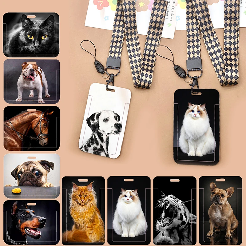 Cat and dog pattern Bank Credit ID Card Student Bus Card Holders Storage Protective Shell Pendant