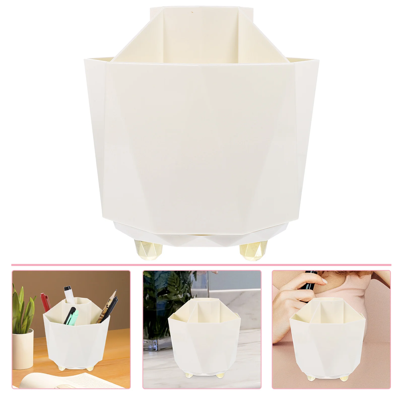 

Makeup Brush Storage Box Rotating Organizer Holder for Vanity ABS PP Material 360 Rotary Pen Container Stable Desktop Use
