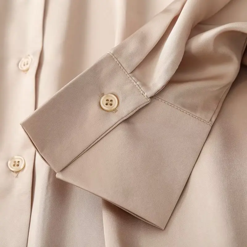 Withered Multicolor England Style Simple Solid Satin Shirt Office Lady Fashion Basic Blouse Women Tops