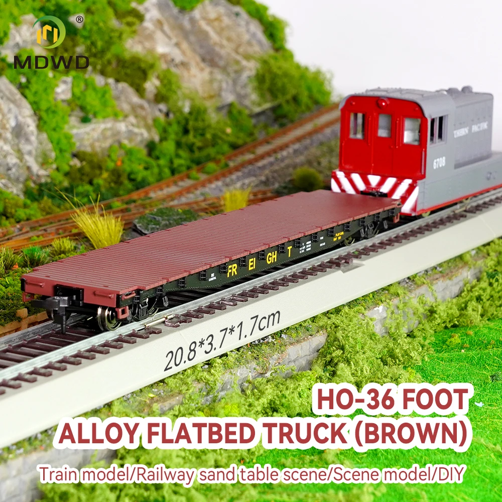 1:87 HO Scale Train Model Freight Flat Car Alloy Red Brown Diecast Diorama Miniature Railway Layout Accessories