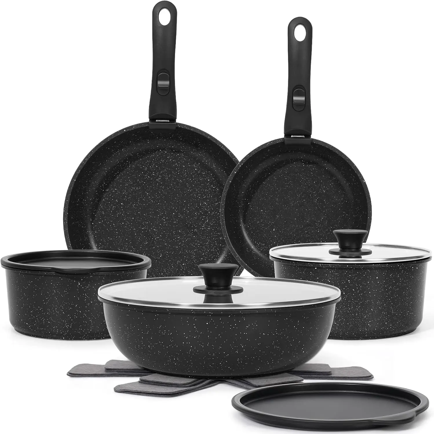 

15-Piece Non-Stick Cookware Set with Detachable Handle, Oven Safe, Induction Compatible, Stackable for RV Kitchen