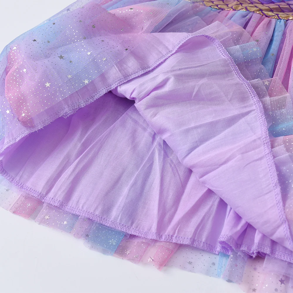 VIKITA Girls Mermaid Print Dress Kids Gradient Colorful Sequins Purple Sleeveless Summer Dresses Kids Party Beach Princess Dress - Image 5