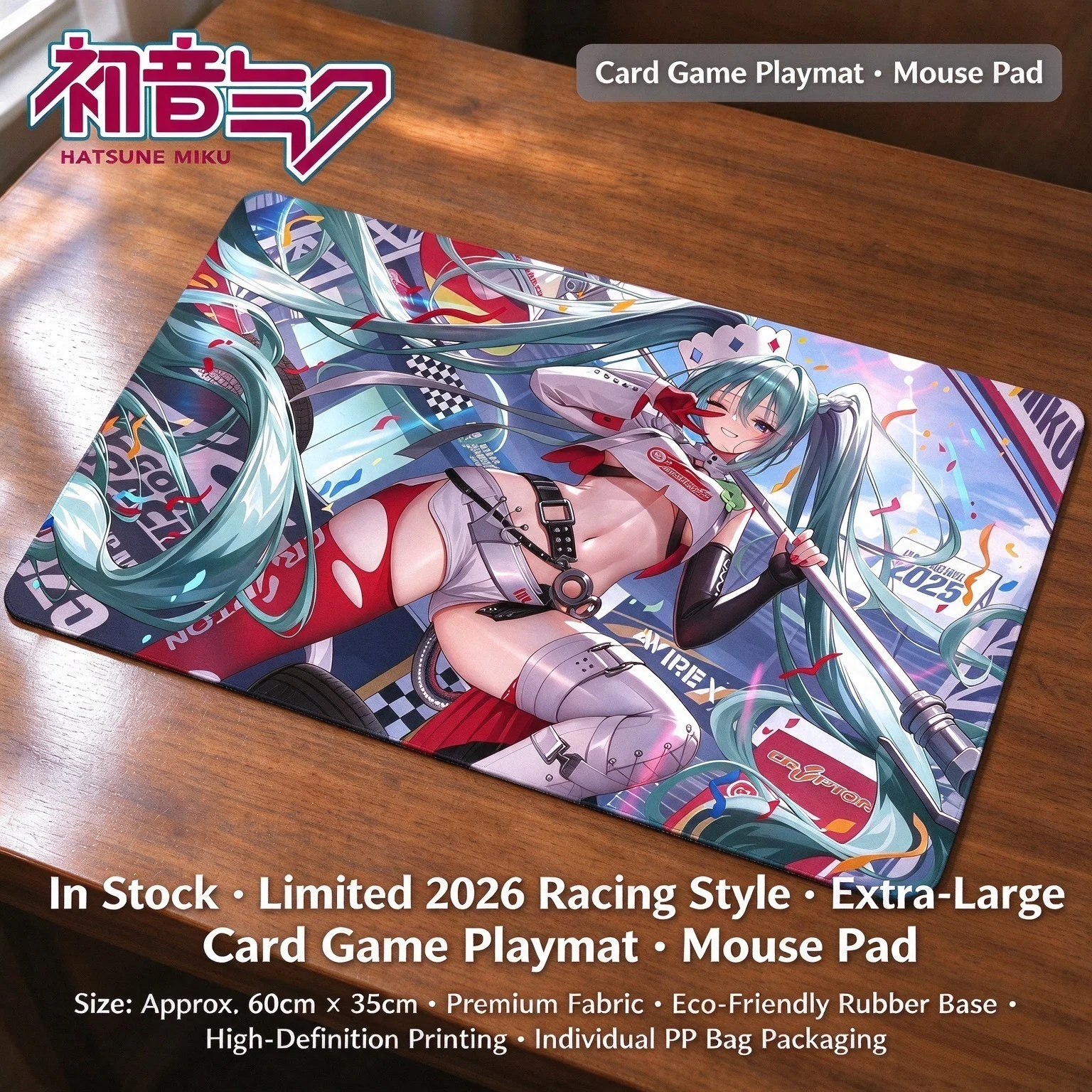 600x350mm Suitable for Anime 2026 Racing Hatsune Miku Large Mouse Pad Eco Friendly Rubber Base Board Game Peripheral Card Pad