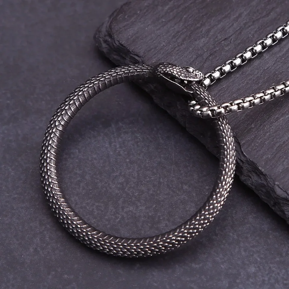 Punk Vintage 316L Stainless Steel Ouroboros Snakes Pendant For Men Vikings Animal Necklace Gothic Party Jewelry Gifts Wholesale