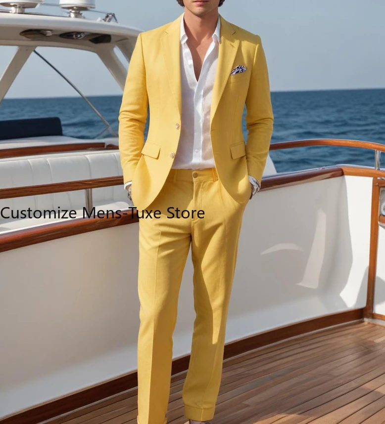 

Men's Yellow 2 Piece Suit Summer Outfit Clothes Beach Wedding