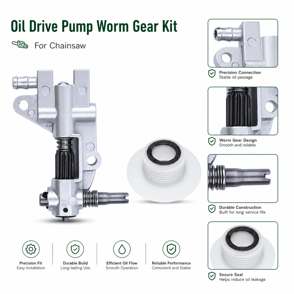 Oil Pump Worm Gear Drive Kit Replacement For Chinese Chainsaw 4500 5200 5800 45cc 52cc 58cc Saw Parts Garden Tool Repair