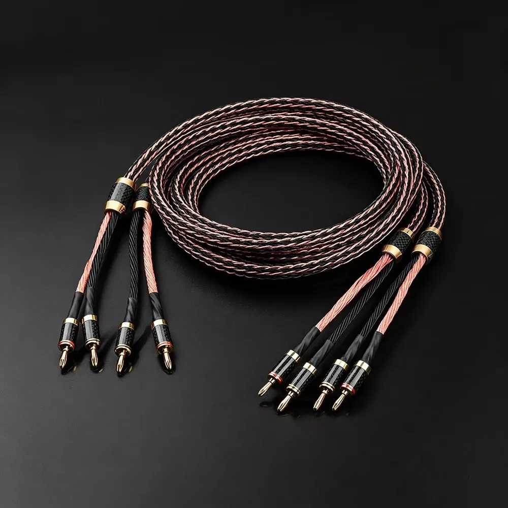 High end 12TC 24 strand 7N OCC Hifi dual line speaker cable 2 to 2 and 2 to 4  banana plug connector