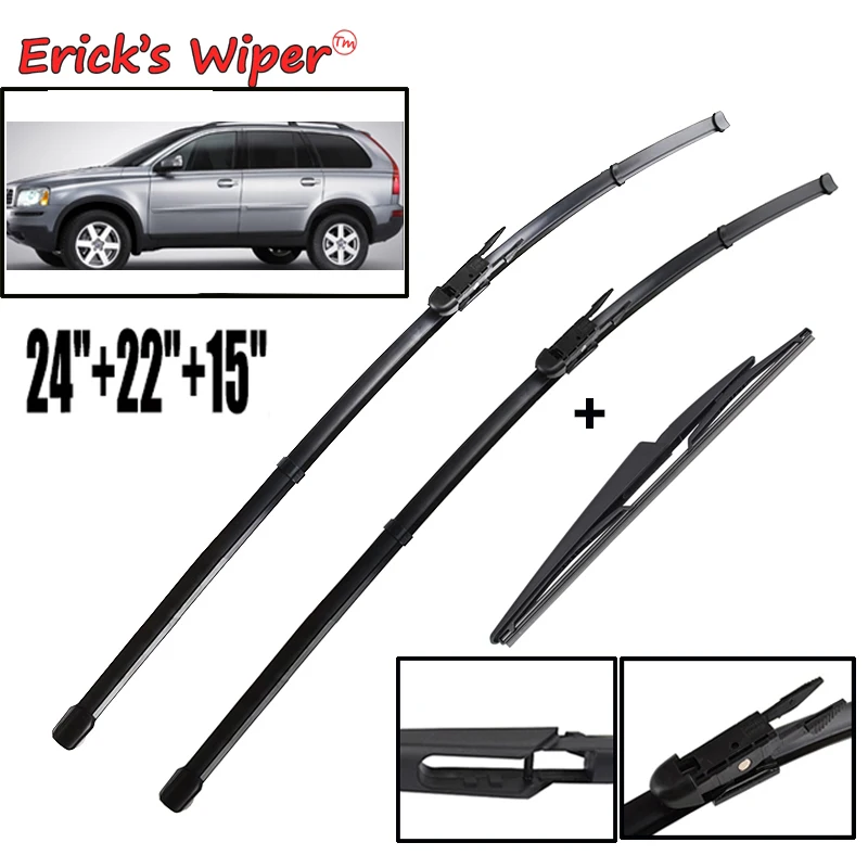 Erick\'s Wiper Front & Rear Wiper Blades Set For Volvo XC90 2004 - 2006 Windshield Windscreen Window Rain Brushes 24\