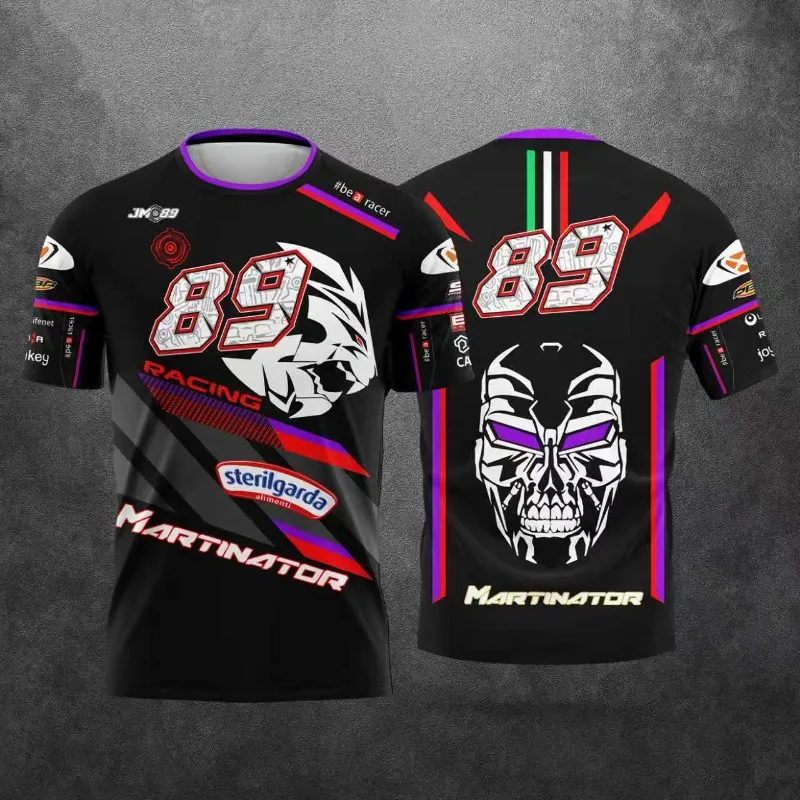 2026 New Racing Theme T-shirt with Martinator & Circuit Patterns Trendy Sports Top for Racing Fans Summer Casual Short Sleeve