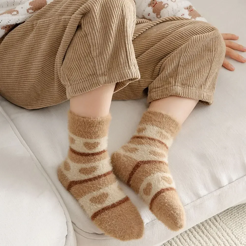 Cute Coffee Thickening Children Socks Korean Style Stripe Infant Socks Heart Pattern Baby Hosiery Kids Home Sleep Socks Baby