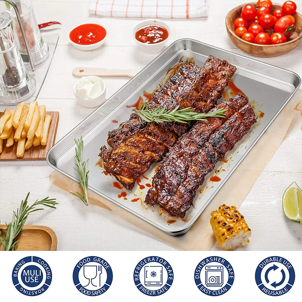 2 PCS Bbq Pizza Oven Baking Tray Premium Pan Flat Bottom Grilling Plate Stainless Steel Home Steaming Kitchen Supply