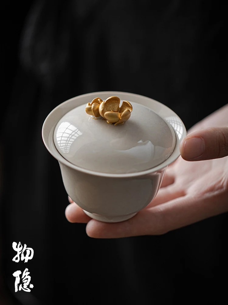 

Pure Handmade Floral Cover Bowl Tea Cup Thin-Walled Tea Bowl Home Use Non-Scalding Tea Bowl Wood A Cerc